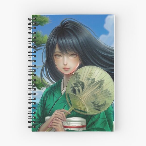 Item preview, A young girl wearing a kimono with traditional Japanese patterns and a fantastical Japanese beach scene. designed and sold by Aki-no-Mado Shop.