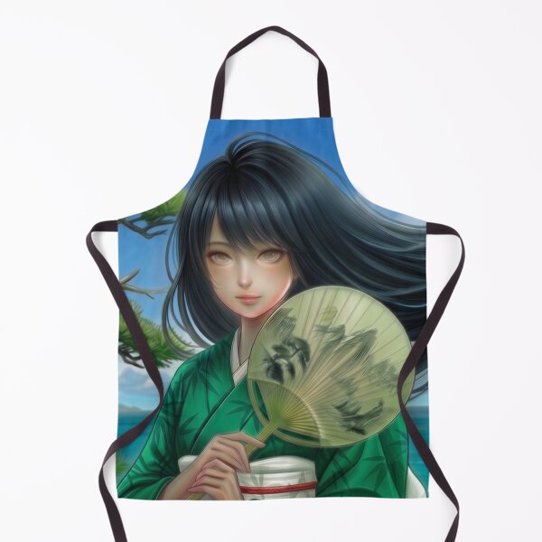 Item preview, A young girl wearing a kimono with traditional Japanese patterns and a fantastical Japanese beach scene. designed and sold by Aki-no-Mado Shop.