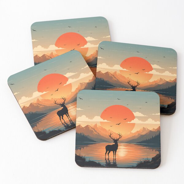 Item preview, Golden Lake Stag Sunset Landscape designed and sold by Jaideep Walia.
