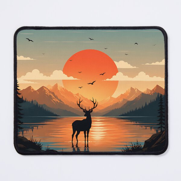 Item preview, Golden Lake Stag Sunset Landscape designed and sold by Jaideep Walia.
