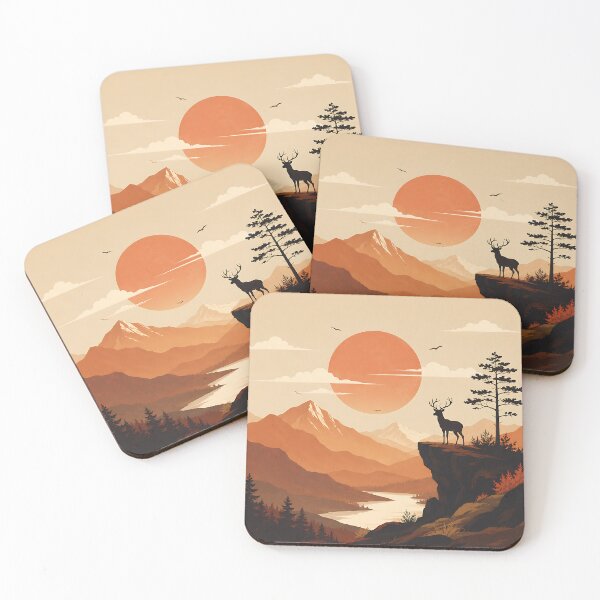 Item preview, Golden Valley Cliffside Stag Landscape  designed and sold by Jaideep Walia.
