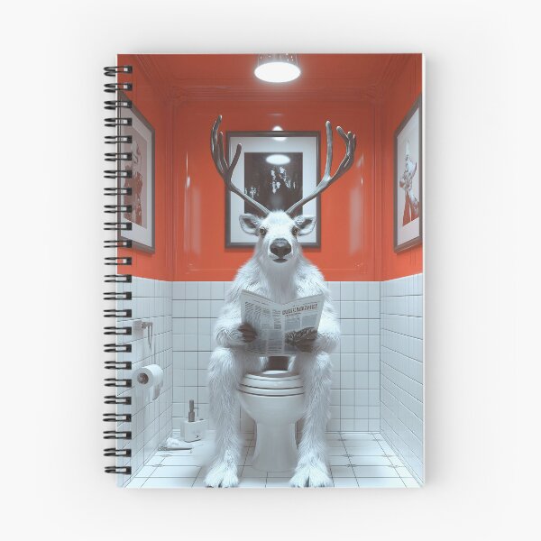 Item preview, Reindeer Caribou Newspaper Bathroom Humor White Orange Restroom Scene designed and sold by earlobejerk.