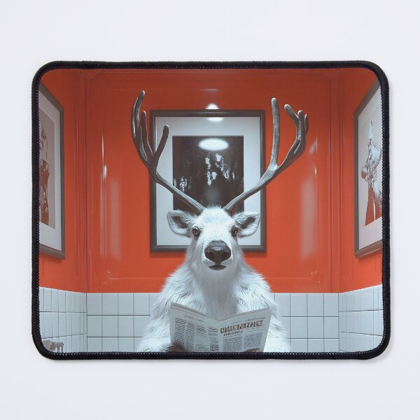 Item preview, Reindeer Caribou Newspaper Bathroom Humor White Orange Restroom Scene designed and sold by earlobejerk.