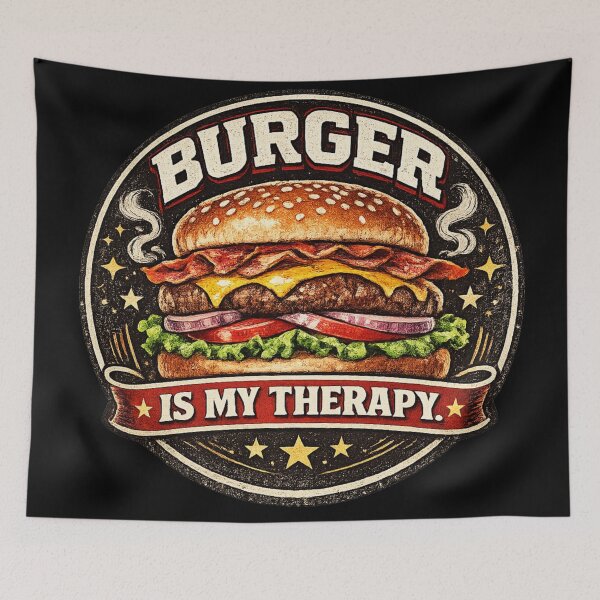 Item preview, Burger Is My Therapy: Wellness Motivation Vintage Badge Design designed and sold by irfanshikh.