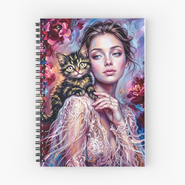 Item preview, Magical Impasto Woman and Cat Portrait Among Blooming Flowers | Colorful Textured Wall Art designed and sold by QQQueen.