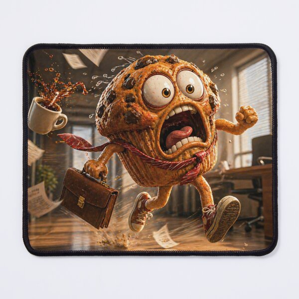 Item preview, Funny Muffin Running Late for Work Office Panic Cartoon designed and sold by ComedyInkFactor.