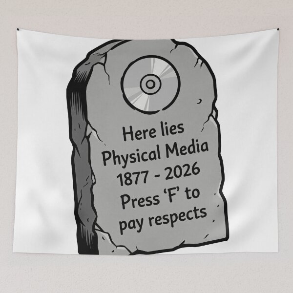 Item preview, Here Lies Physical Media Gravestone Funny Gaming CD Disc RIP Gamer Gift designed and sold by Chrono Design Workx.