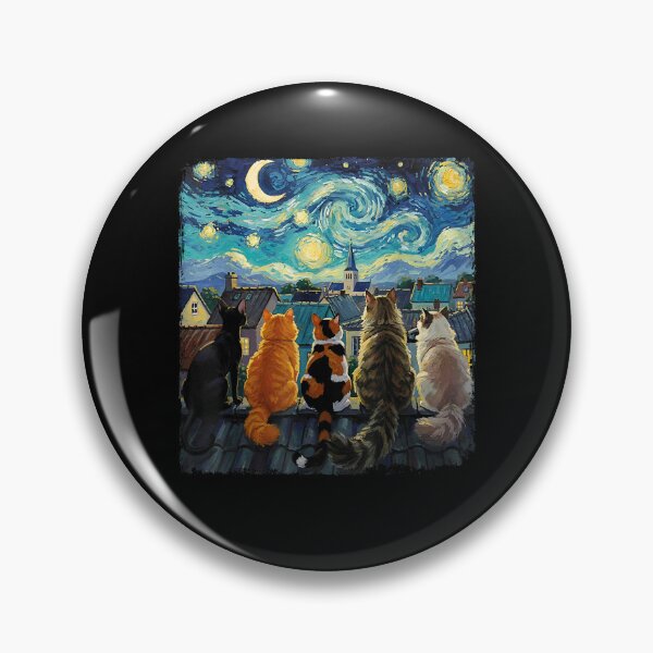 Item preview, Funny Cat Starry Night Van Gogh Style Rooftop Scene Tees designed and sold by MatherFisher.
