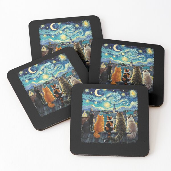 Item preview, Funny Cat Starry Night Van Gogh Style Rooftop Scene Tees designed and sold by MatherFisher.