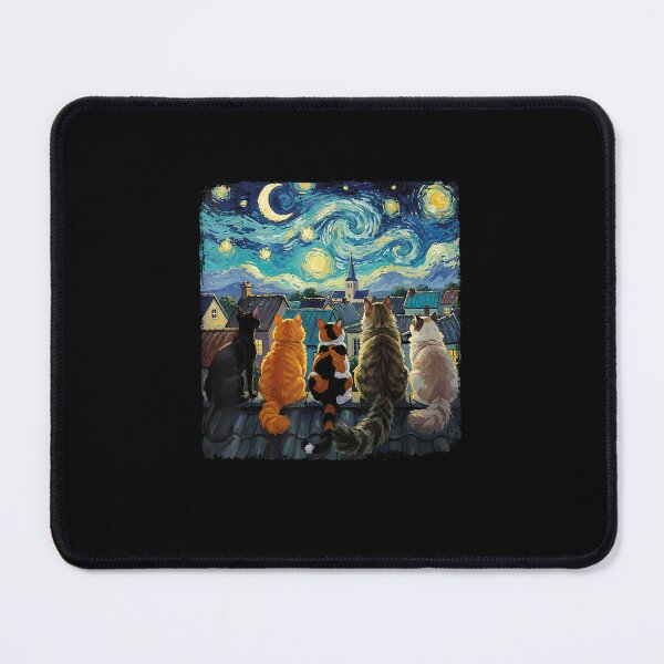 Item preview, Funny Cat Starry Night Van Gogh Style Rooftop Scene Tees designed and sold by MatherFisher.