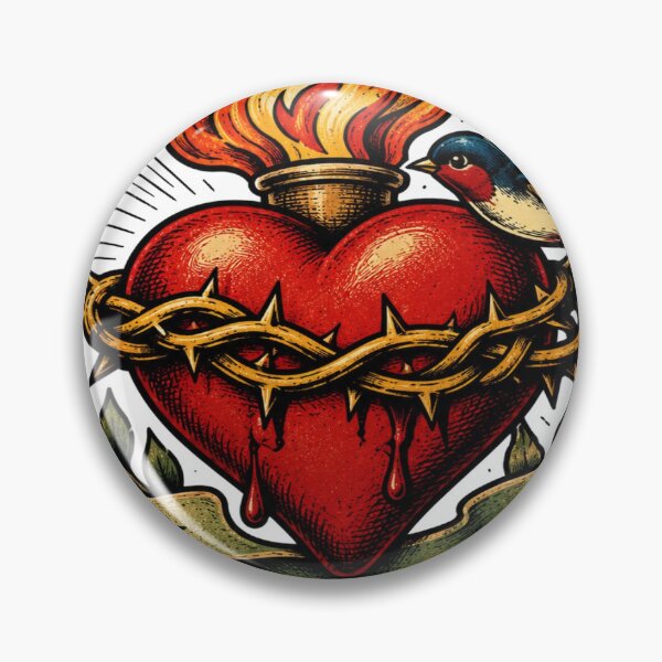 Item preview, Vintage Sacred Heart | Swallow Tattoo Flash Art designed and sold by StickersHul.