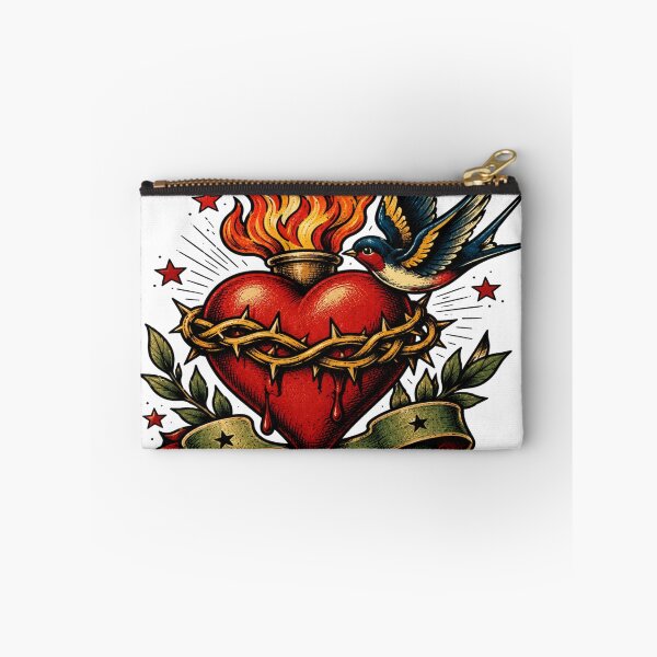 Item preview, Vintage Sacred Heart | Swallow Tattoo Flash Art designed and sold by StickersHul.