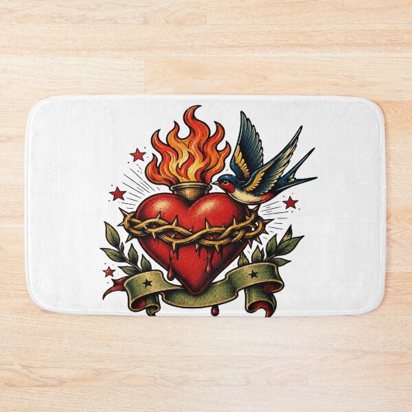 Item preview, Vintage Sacred Heart | Swallow Tattoo Flash Art designed and sold by StickersHul.