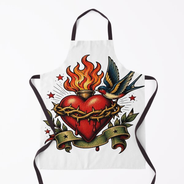 Item preview, Vintage Sacred Heart | Swallow Tattoo Flash Art designed and sold by StickersHul.