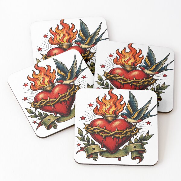Item preview, Vintage Sacred Heart | Swallow Tattoo Flash Art designed and sold by StickersHul.