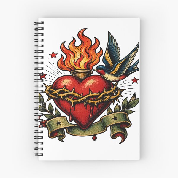 Item preview, Vintage Sacred Heart | Swallow Tattoo Flash Art designed and sold by StickersHul.