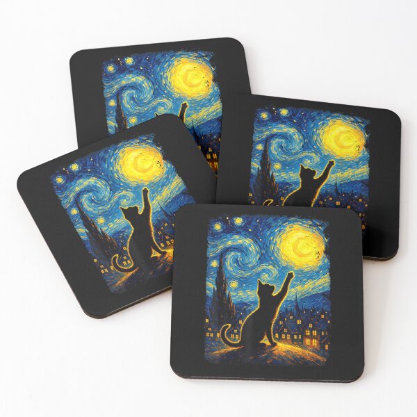 Item preview, Funny Black Cat Starry Night Van Gogh Art T Shirts for Cat Lovers Mom Dad Tees designed and sold by MatherFisher.