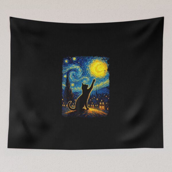 Item preview, Funny Black Cat Starry Night Van Gogh Art T Shirts for Cat Lovers Mom Dad Tees designed and sold by MatherFisher.