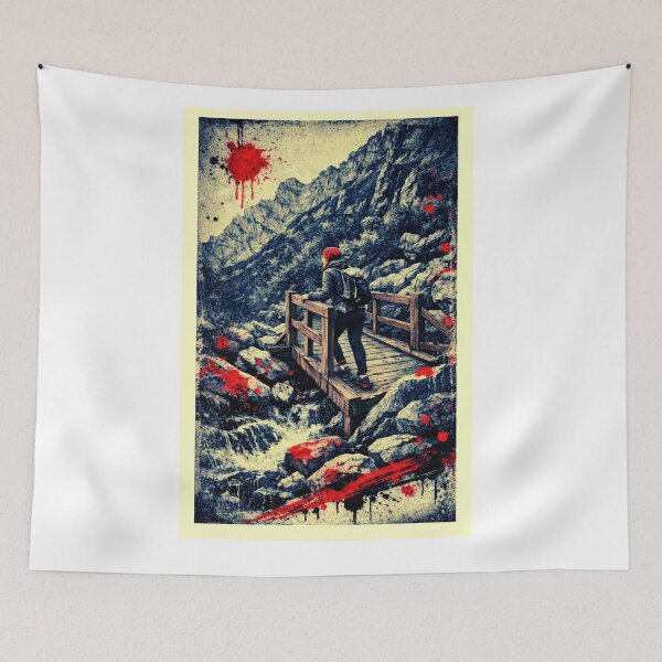 Item preview, On the Way to Rysy – Trash‑Polka Mountain Bridge Art designed and sold by GabeMountainArt.