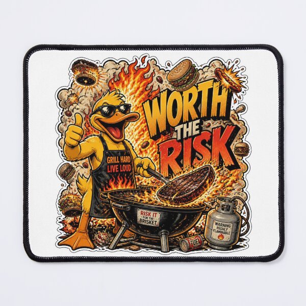 Item preview, Worth The Risk Funny BBQ Duck Vintage Comic Grill designed and sold by Cavalier-org.