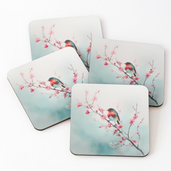 Item preview, A Robin perched on blooming branches, Birds in Motion designed and sold by CDC40.