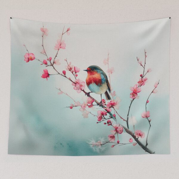 Item preview, A Robin perched on blooming branches, Birds in Motion designed and sold by CDC40.