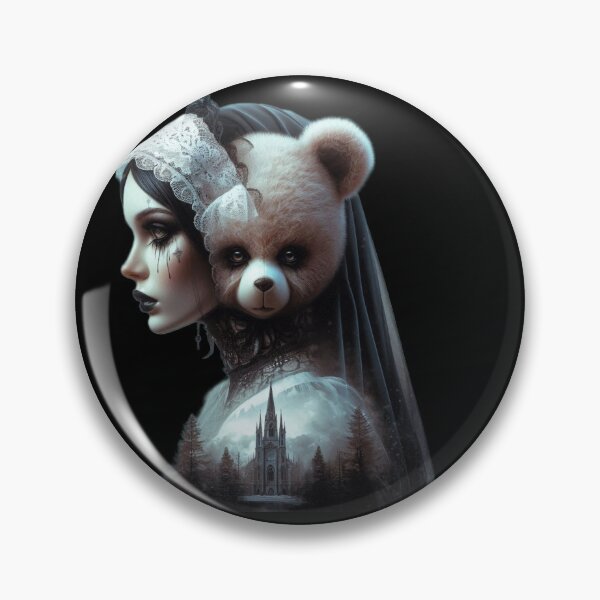 Item preview, Gothic Bride and Teddy Bear with Dark Cathedral Art designed and sold by LujziWorld.