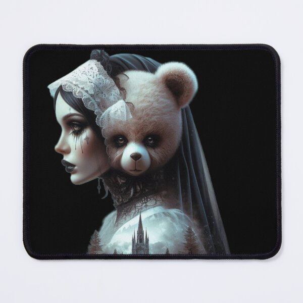 Item preview, Gothic Bride and Teddy Bear with Dark Cathedral Art designed and sold by LujziWorld.