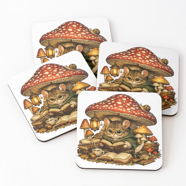 Item preview, Whimsical Mushroom Reading Mouse – Cozy Forest Book Art designed and sold by EdgeSphere.