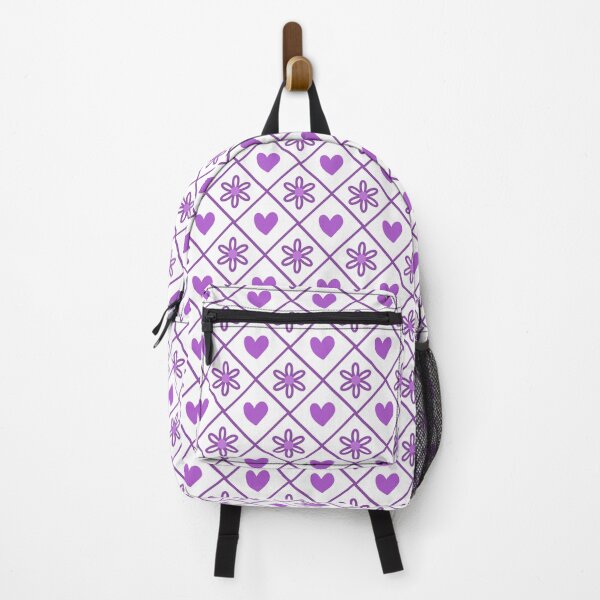 Item preview, Purple Hearts and Flowers Geometric Grid Pattern designed and sold by Zaya_art.