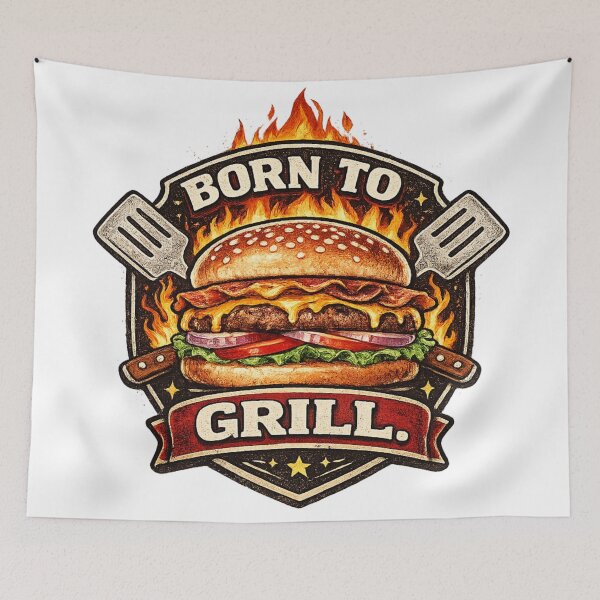 Item preview, Born To Grill: BBQ Flame Motivation Lifestyle Badge Design designed and sold by irfanshikh.