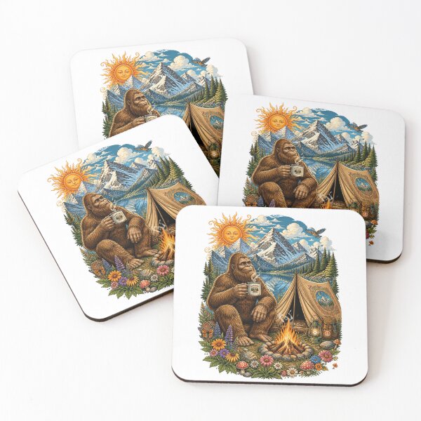 Item preview, Whimsical Bigfoot Coffee Lover Wilderness Design  designed and sold by Skyrocketz.