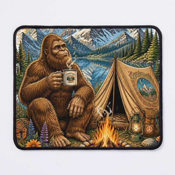 Item preview, Whimsical Bigfoot Coffee Lover Wilderness Design  designed and sold by Skyrocketz.