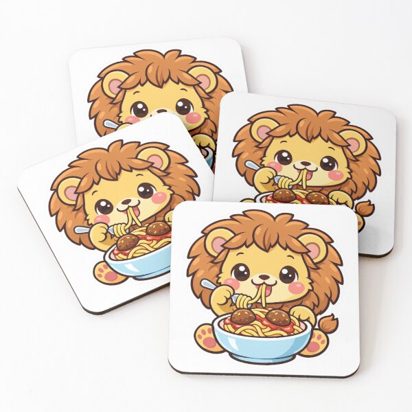 Item preview, Cute Lion Spaghetti - Kawaii Baby Lion Eating Meatballs Sticker designed and sold by AuraArtistica.