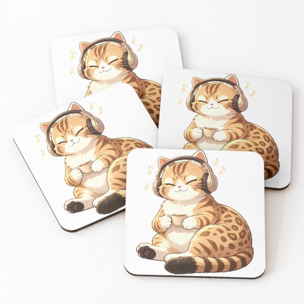 Item preview, Cozy Vibes - Felis Nigripes Cat Listening to Music with Coffee designed and sold by ABYSSLAB.