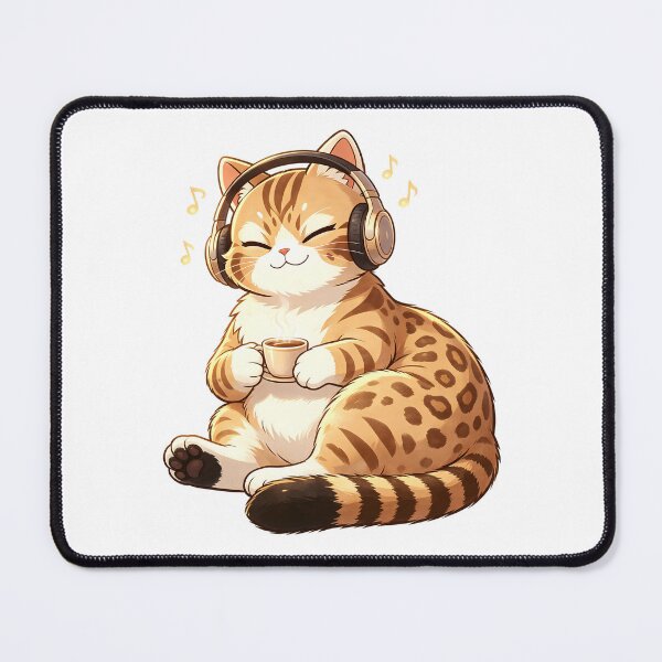 Item preview, Cozy Vibes - Felis Nigripes Cat Listening to Music with Coffee designed and sold by ABYSSLAB.