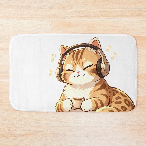 Item preview, Cozy Vibes - Felis Nigripes Cat Listening to Music with Coffee designed and sold by ABYSSLAB.