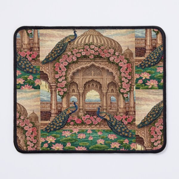 Item preview, Royal Peacock Palace Art Print – Indian Mughal Garden Illustration with Lotus Pond, Taj Mahal Inspired Vintage Architecture Wall Art Decor designed and sold by RSDigitalPrintDesign.