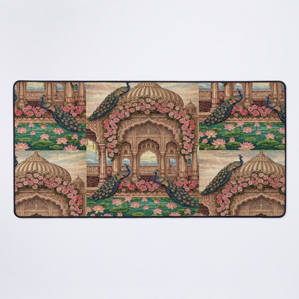 Item preview, Royal Peacock Palace Art Print – Indian Mughal Garden Illustration with Lotus Pond, Taj Mahal Inspired Vintage Architecture Wall Art Decor designed and sold by RSDigitalPrintDesign.