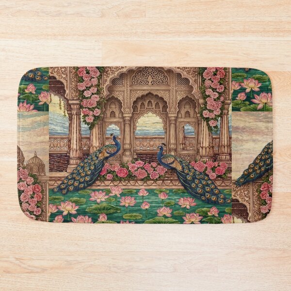 Item preview, Royal Peacock Palace Art Print – Indian Mughal Garden Illustration with Lotus Pond, Taj Mahal Inspired Vintage Architecture Wall Art Decor designed and sold by RSDigitalPrintDesign.
