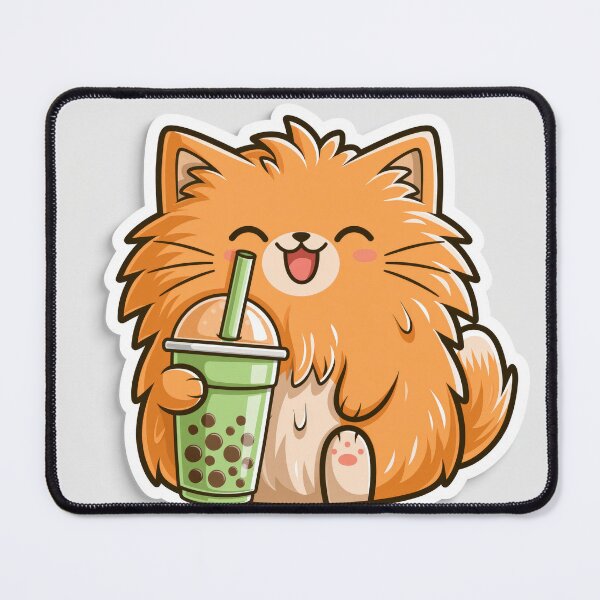 Item preview, Cute Fluffy Orange Cat Drinking Boba Tea Sticker designed and sold by EgonZ9.