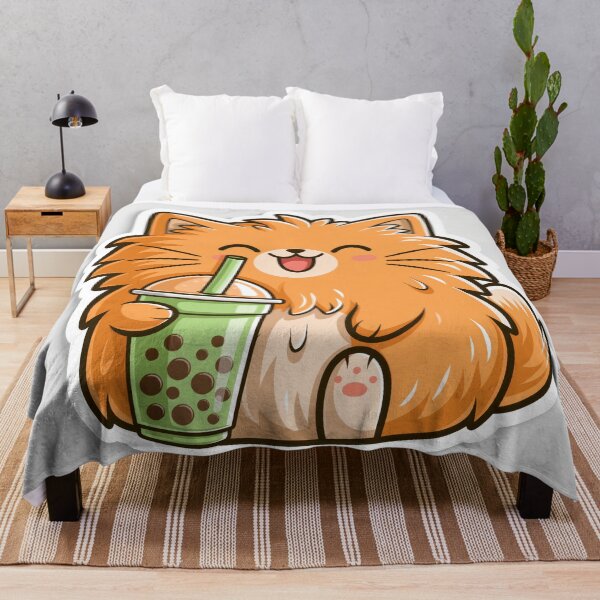 Item preview, Cute Fluffy Orange Cat Drinking Boba Tea Sticker designed and sold by EgonZ9.