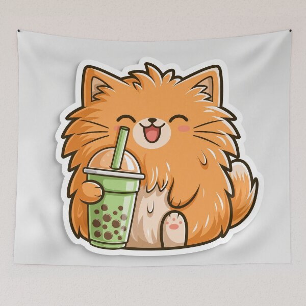 Item preview, Cute Fluffy Orange Cat Drinking Boba Tea Sticker designed and sold by EgonZ9.