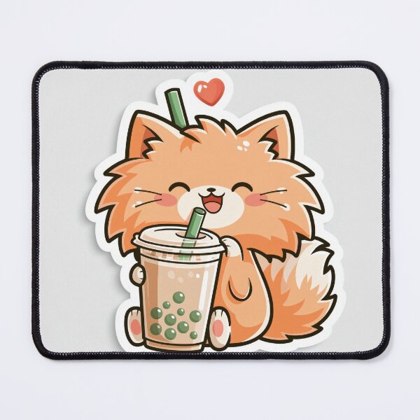 Item preview, Cute Fluffy Orange Cat Drinking Boba Tea Sticker designed and sold by EgonZ9.