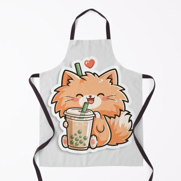 Item preview, Cute Fluffy Orange Cat Drinking Boba Tea Sticker designed and sold by EgonZ9.