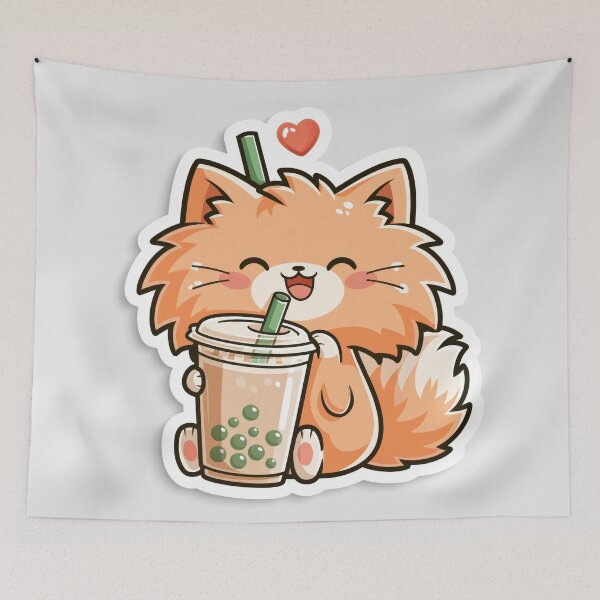 Item preview, Cute Fluffy Orange Cat Drinking Boba Tea Sticker designed and sold by EgonZ9.