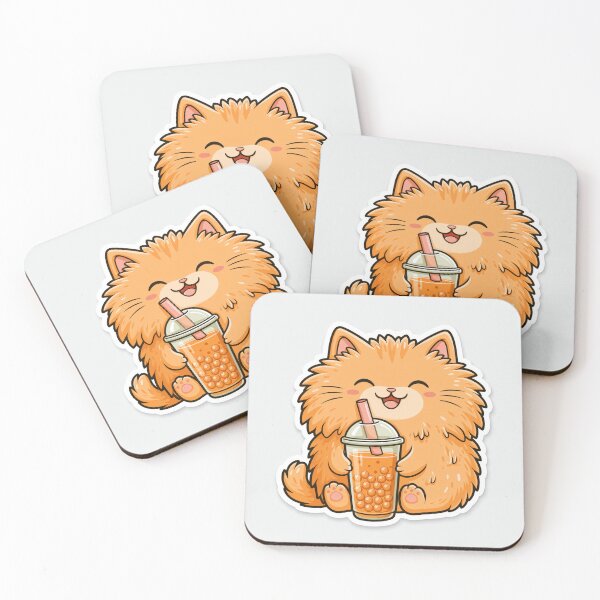 Item preview, Cute Fluffy Orange Cat Drinking Boba Tea Sticker designed and sold by EgonZ9.