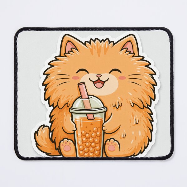 Item preview, Cute Fluffy Orange Cat Drinking Boba Tea Sticker designed and sold by EgonZ9.
