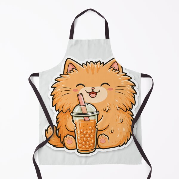 Item preview, Cute Fluffy Orange Cat Drinking Boba Tea Sticker designed and sold by EgonZ9.