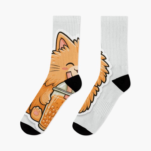 Item preview, Cute Fluffy Orange Cat Drinking Boba Tea Sticker designed and sold by EgonZ9.